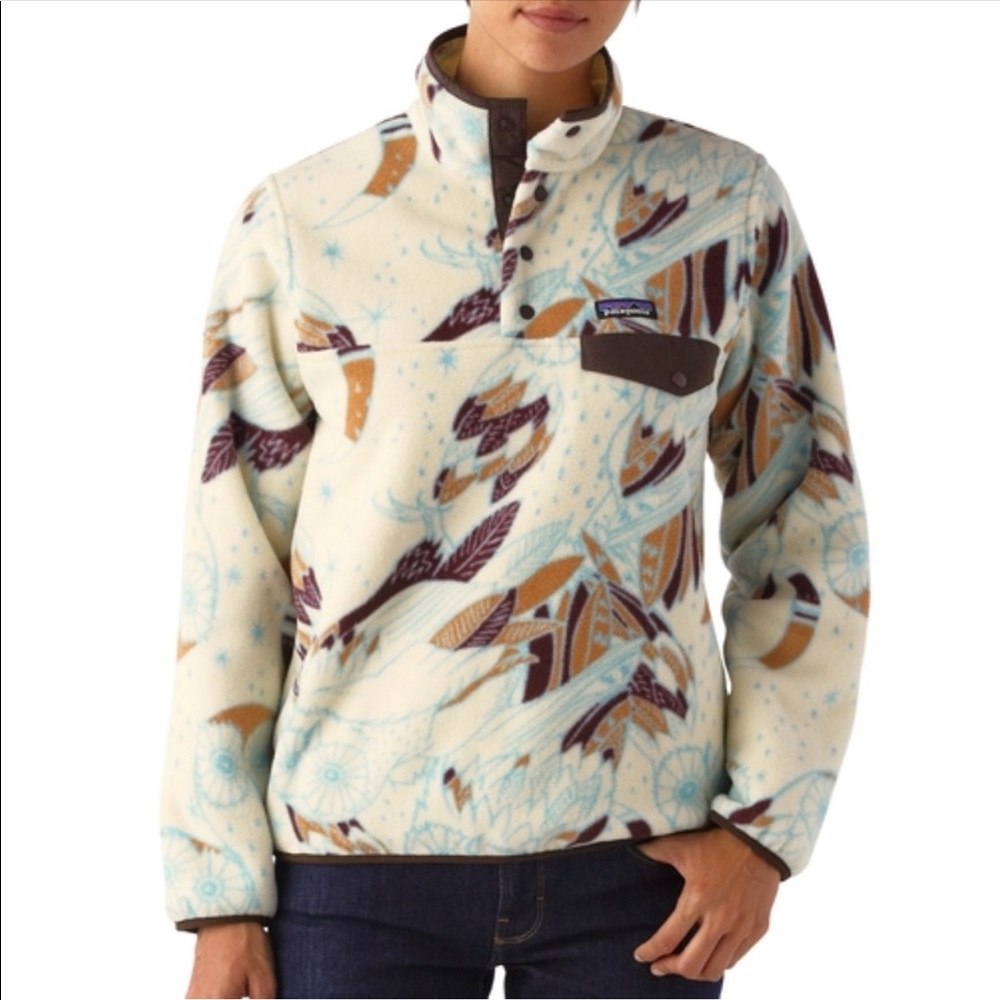 Patagonia Synchilla Cream and Brown Owl Fleece Hoodie - Picture 2 of 6